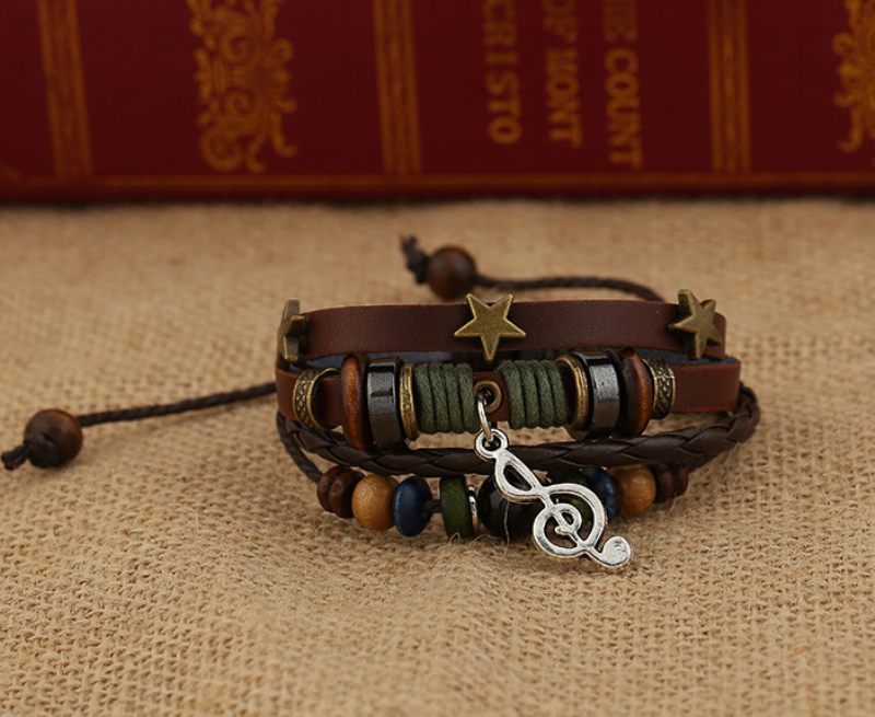 Nieuwe Armband Kralen Lederen Muzieksymbool Legering Muzieknoot