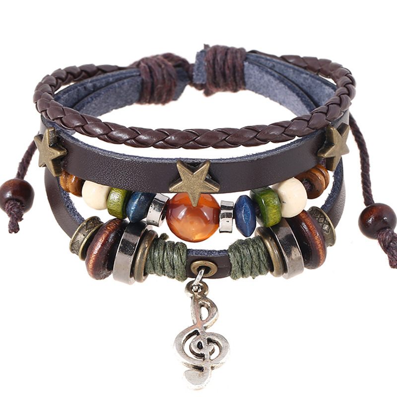 Nieuwe Armband Kralen Lederen Muzieksymbool Legering Muzieknoot