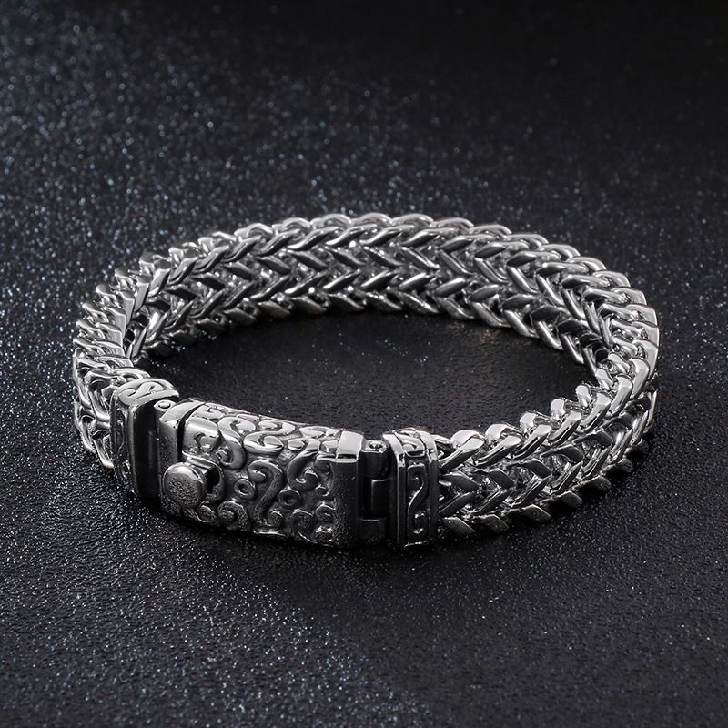 Persoonlijkheid Vierkante Vis Schaal Titanium Stalen Armband Schedel Punk Mannen Retro Patroon Roestvrij