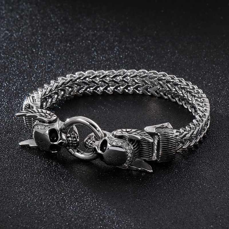 Persoonlijkheid Vierkante Vis Schaal Titanium Stalen Armband Schedel Punk Mannen Retro Patroon Roestvrij