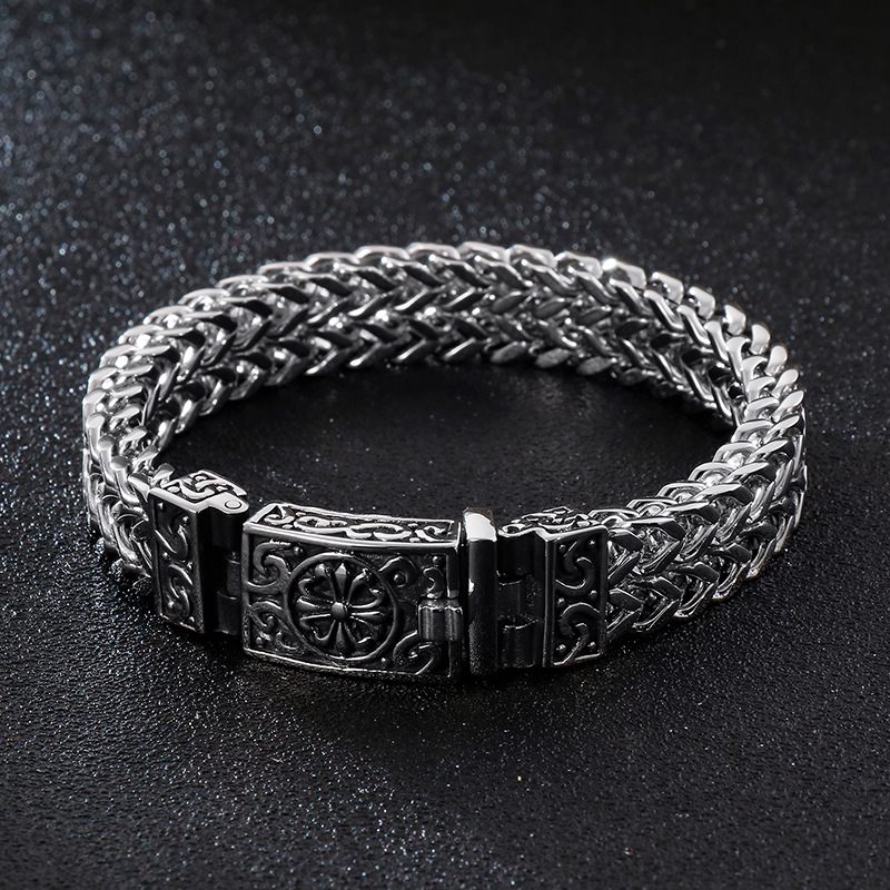 Persoonlijkheid Vierkante Vis Schaal Titanium Stalen Armband Schedel Punk Mannen Retro Patroon Roestvrij