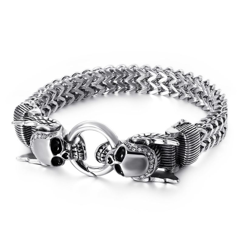 Persoonlijkheid Vierkante Vis Schaal Titanium Stalen Armband Schedel Punk Mannen Retro Patroon Roestvrij