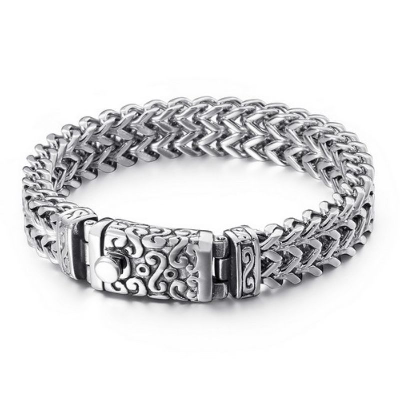 Persoonlijkheid Vierkante Vis Schaal Titanium Stalen Armband Schedel Punk Mannen Retro Patroon Roestvrij