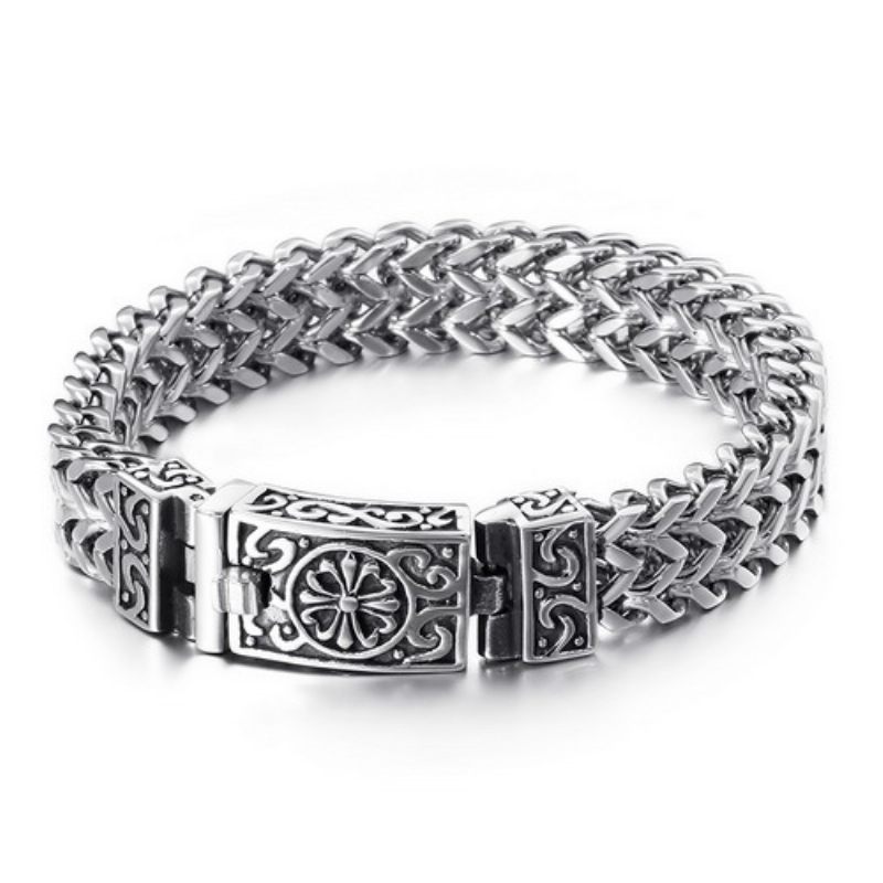 Persoonlijkheid Vierkante Vis Schaal Titanium Stalen Armband Schedel Punk Mannen Retro Patroon Roestvrij