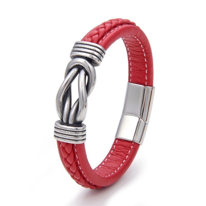 Punk Titanium Stalen Twist Heren Leren Armband Roestvrij