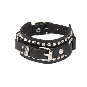 Punk Trend Klinknagel Leer Lederen Armband Persoonlijkheid Mode Rock Paar Hoofd Sieraden