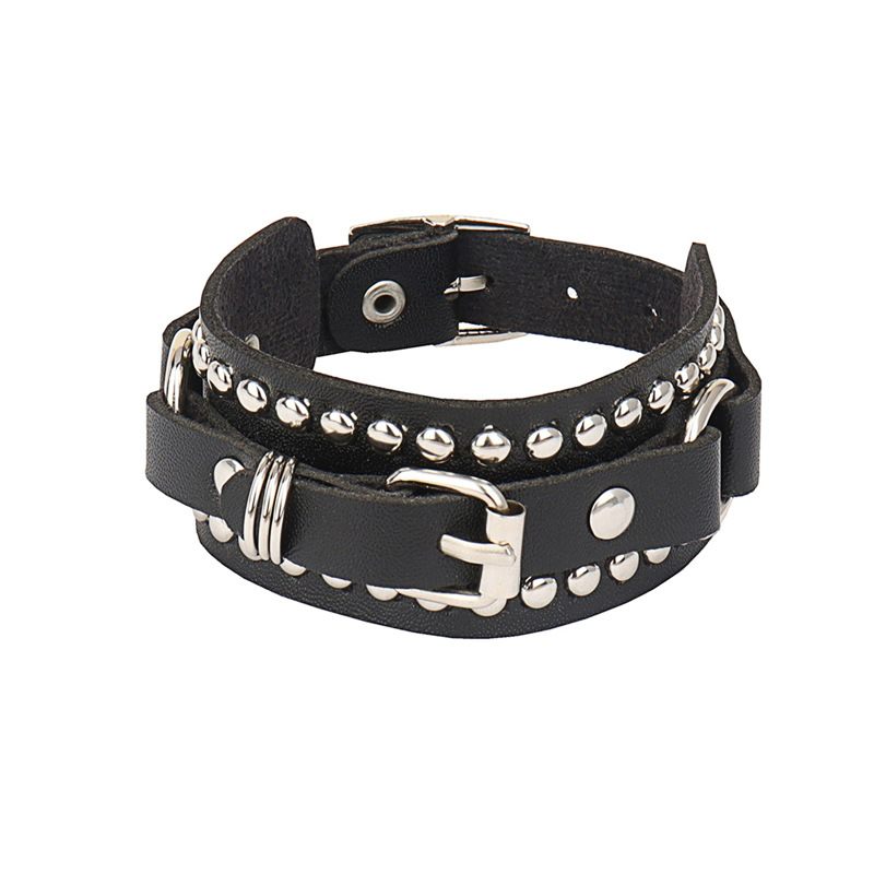 Punk Trend Klinknagel Leer Lederen Armband Persoonlijkheid Mode Rock Paar Hoofd Sieraden