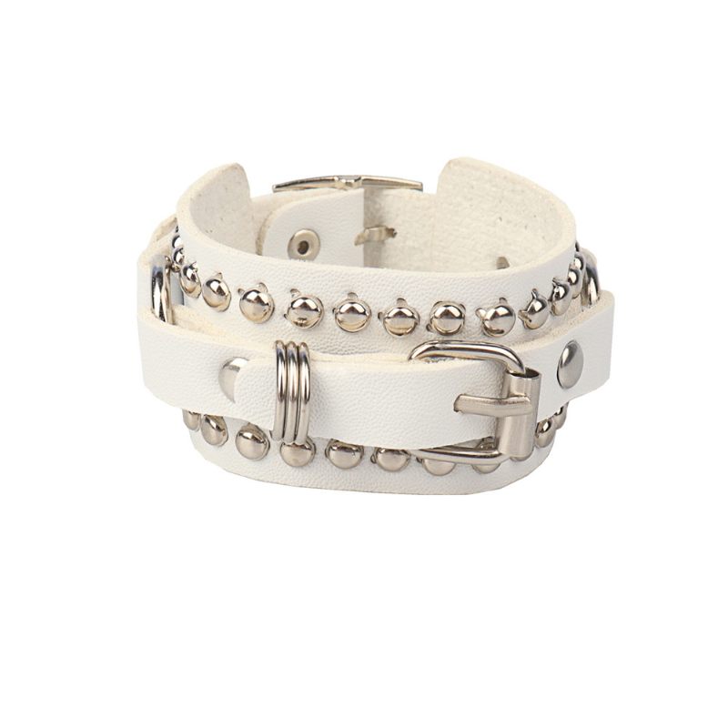 Punk Trend Klinknagel Leer Lederen Armband Persoonlijkheid Mode Rock Paar Hoofd Sieraden