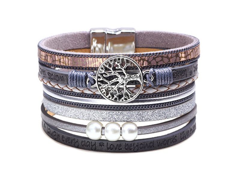 Retro Handgeweven Armband Levensboom Lederen Touw Magneet Gesp