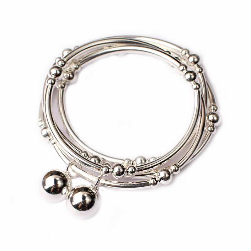 S925 Zilveren Bocht Buis Kleine Bal Kralen Armband Vier Ringen Originele Diy Cadeau Voor Vrouwen