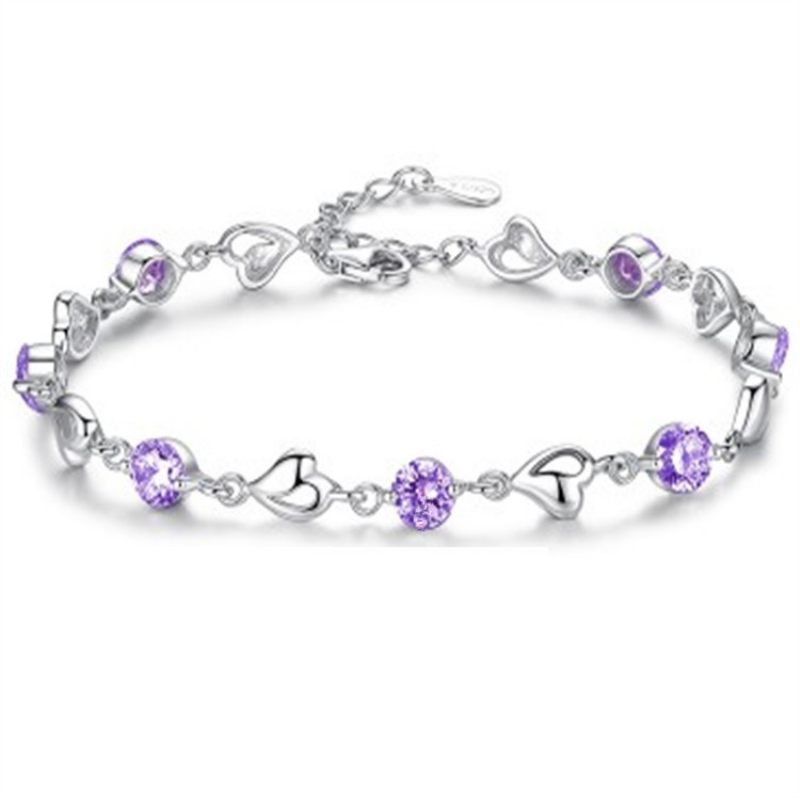 Verzilverde Literaire Blauwe Kristallen Hartvormige Armband Vrouwen Diamant Zirkoon Sieraden