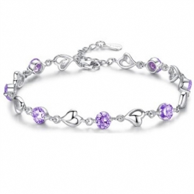 Verzilverde Literaire Blauwe Kristallen Hartvormige Armband Vrouwen Diamant Zirkoon Sieraden