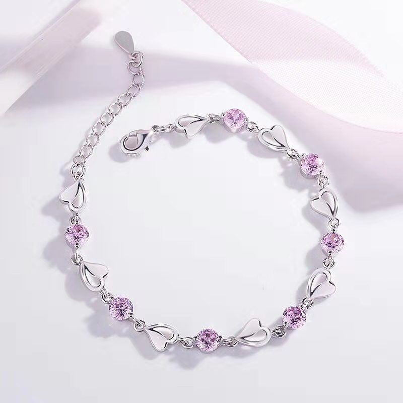 Verzilverde Literaire Blauwe Kristallen Hartvormige Armband Vrouwen Diamant Zirkoon Sieraden