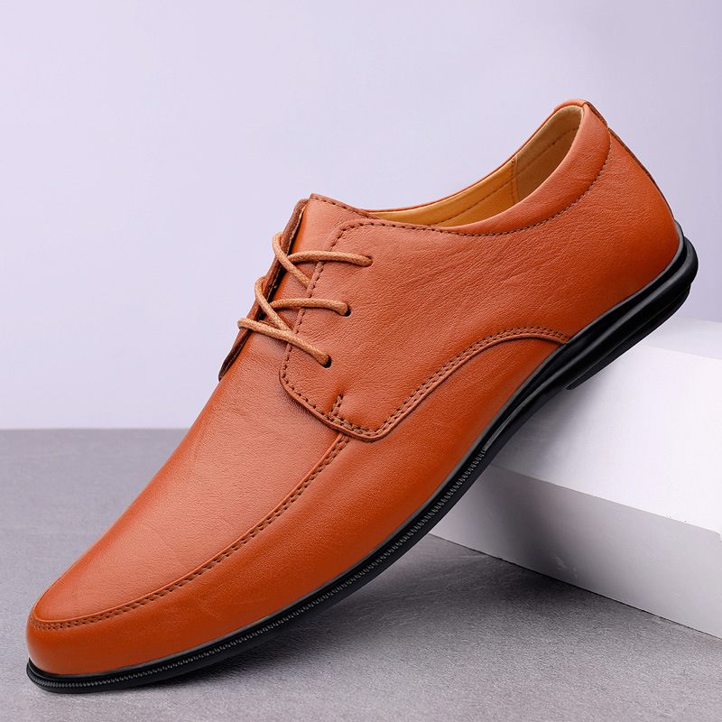 2024 Lente Nieuwe Heren Dress Schoenen Zachte Zolen Lace-up Zakelijke Mannen Doudou Casual