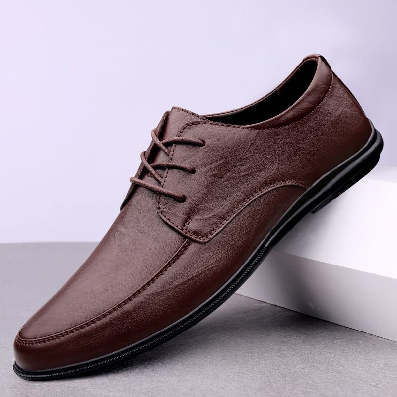 2024 Lente Nieuwe Heren Dress Schoenen Zachte Zolen Lace-up Zakelijke Mannen Doudou Casual