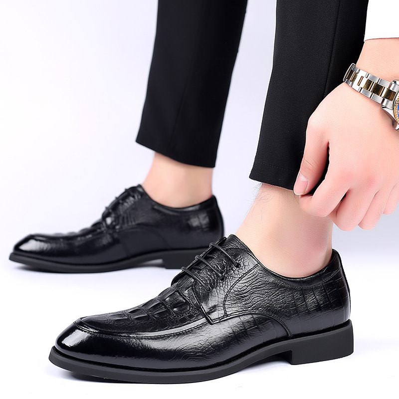 2024 Lente Nieuwe Lederen Casual Herenschoenen Formele Business Lace-up Mannen Echt Leer Lage Top