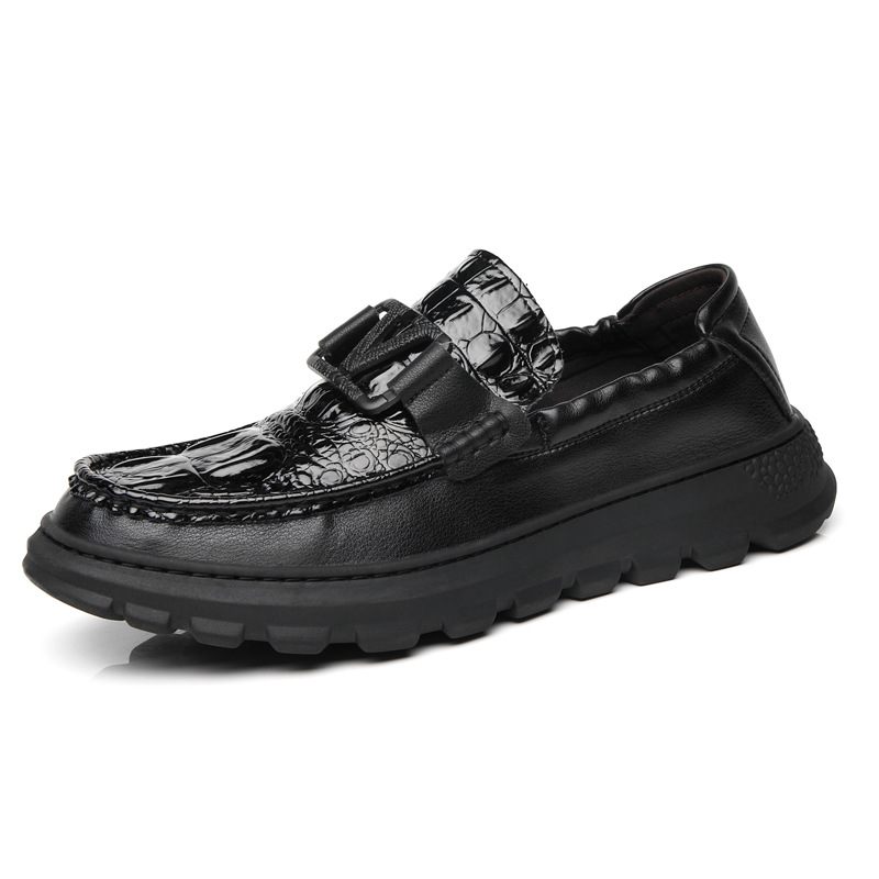 2024 Nieuwe Krokodillenpatroon Heren Casual Kleding Schoenen Mannen Dikke Bodem Slip-on Erwten Trendy Mode