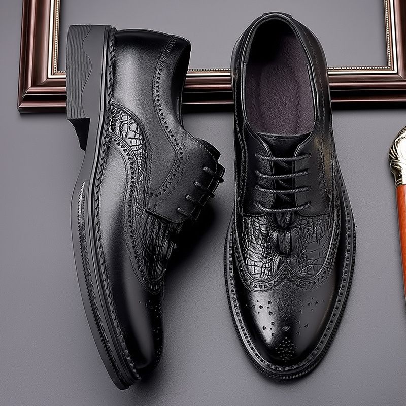 Brogue Schoenen Heren Lederen Zakelijke Formele Jurk Gesneden Veter Ademend Trendy Oxford