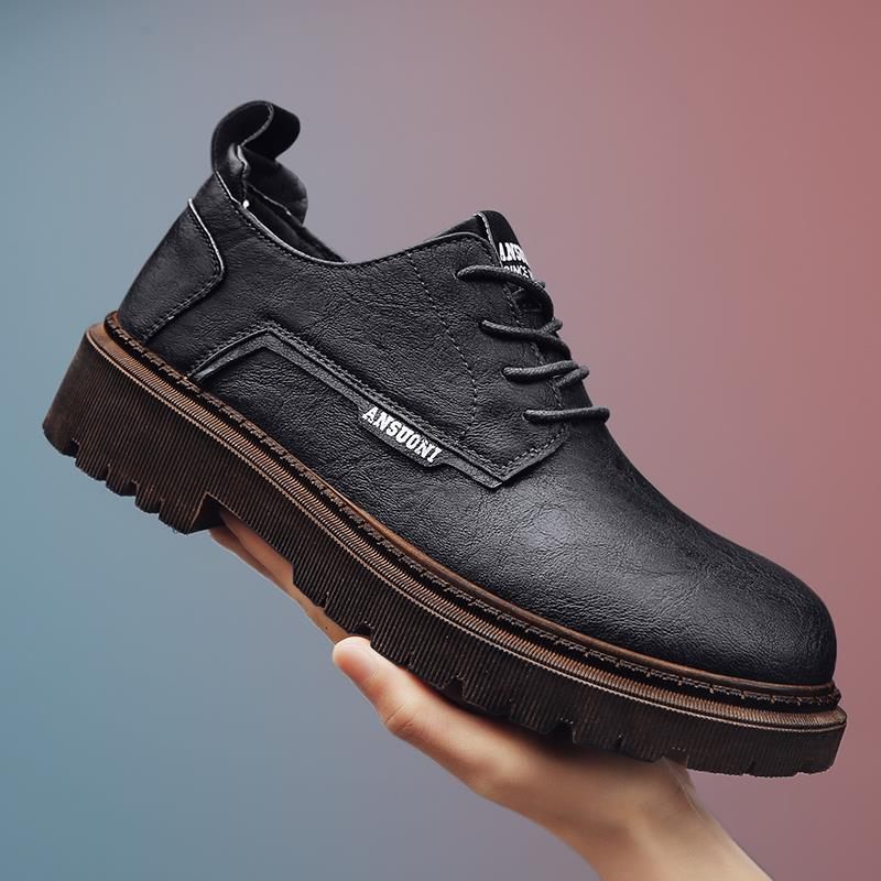 Casual Schoenen Voor Heren Lente Verhoogde Dikke Bodem Slijtvaste Zakelijke Formele Kleding Grote Kop Tooling Antislip Waterdichte Herenschoenen