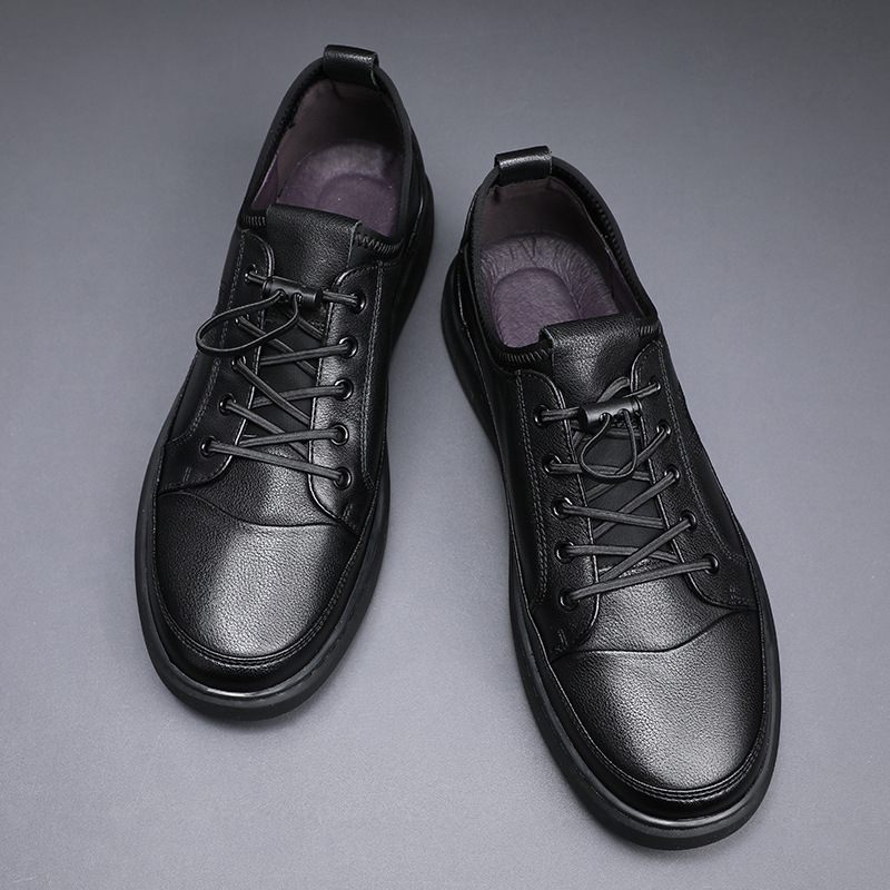 Heren Echt Lederen Sneakers 2024 Lente En Winter Pure Zwarte Koe Formele Schoenen Lage Top Business Casual Herenschoenen