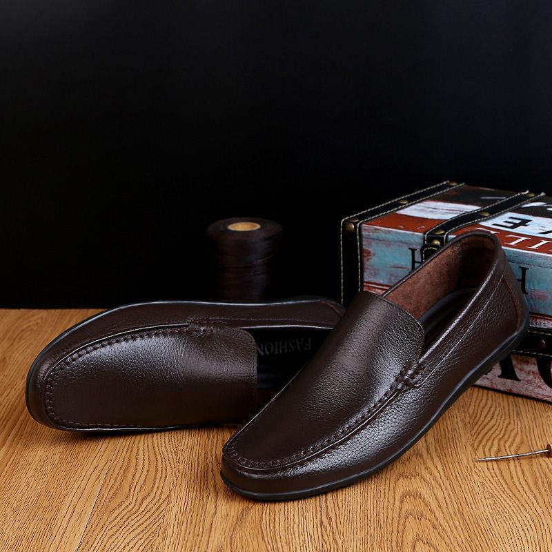 Lente Nieuwe Lederen Doudou Schoenen Mannen Koeienhuid Slip-on Trendy Casual Kleding Rijden Platte