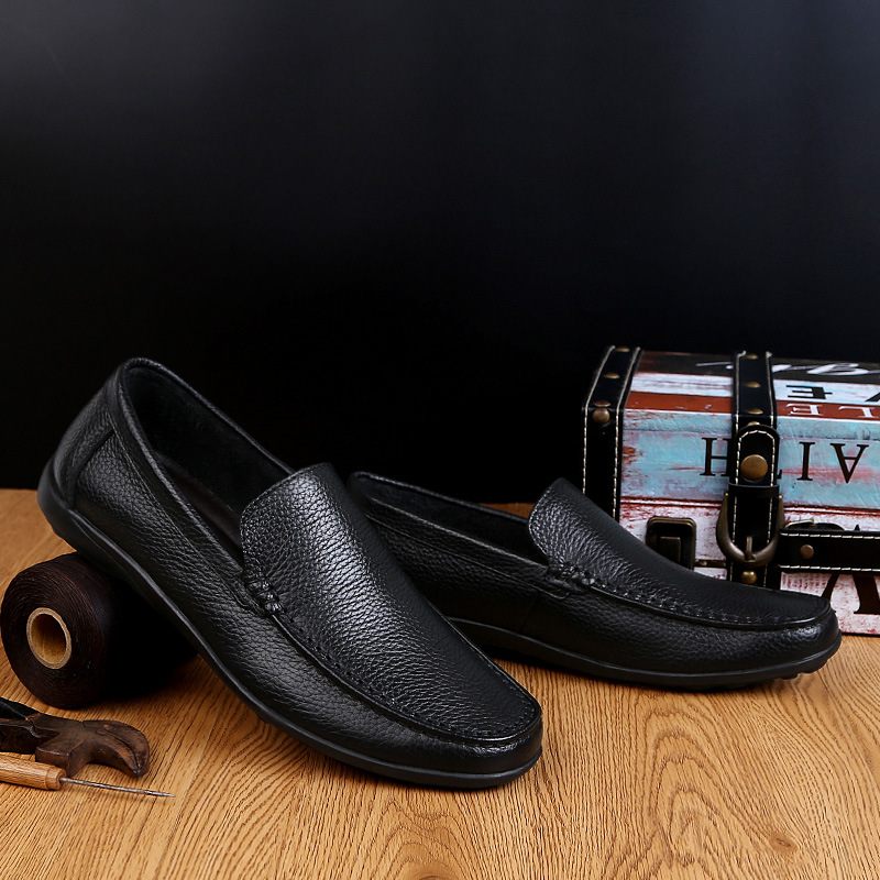 Lente Nieuwe Lederen Doudou Schoenen Mannen Koeienhuid Slip-on Trendy Casual Kleding Rijden Platte