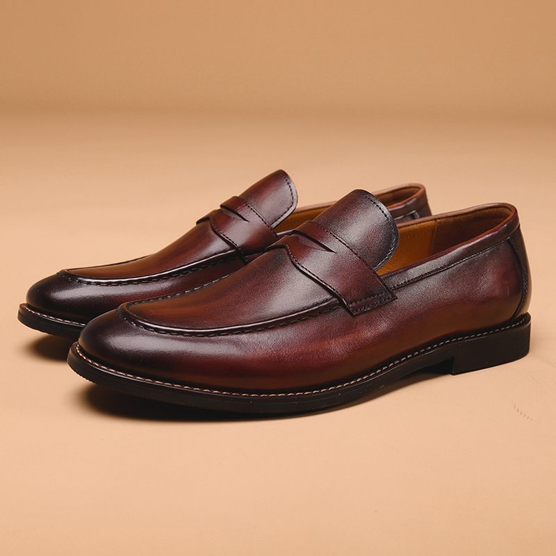 Spring Sets Van Voeten Zakelijke Herenschoenen Casual Schoenen Dikke Zolen Heren Loafers Echt Lederen Slip-on Geklede Rundleer