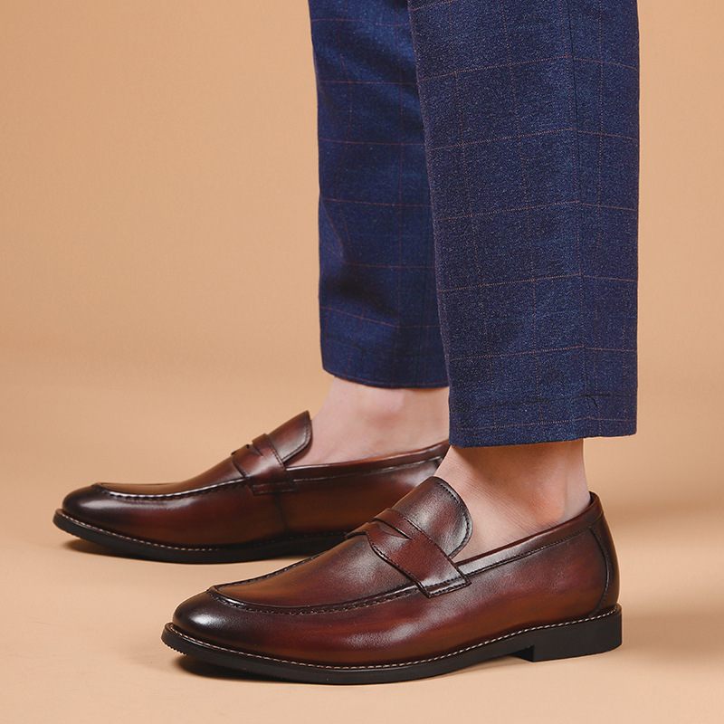 Spring Sets Van Voeten Zakelijke Herenschoenen Casual Schoenen Dikke Zolen Heren Loafers Echt Lederen Slip-on Geklede Rundleer