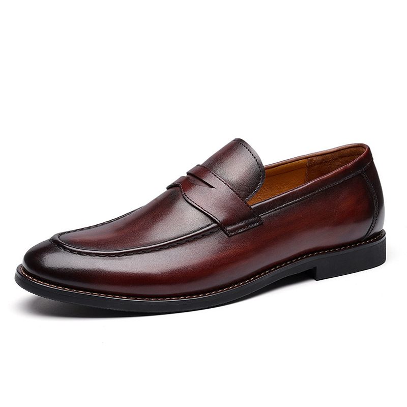 Spring Sets Van Voeten Zakelijke Herenschoenen Casual Schoenen Dikke Zolen Heren Loafers Echt Lederen Slip-on Geklede Rundleer