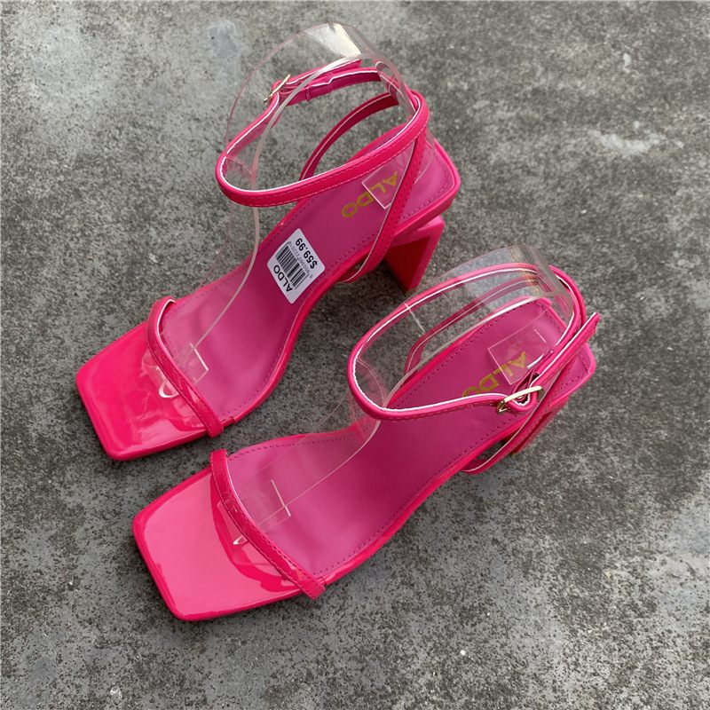 2024 Snoep Kleur Vierkante Hak Hoge Hak Dames Mode Sandalen Sexy Flats