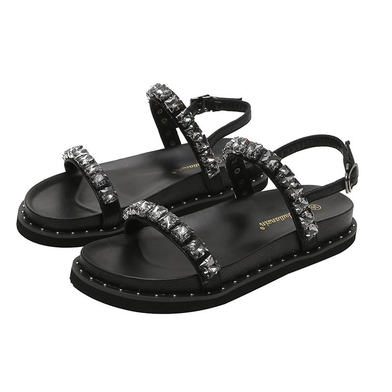 2024 Zomer Nieuwe Open Tenen Dikke Zolen Gesp Sandalen Dames Casual Platte Strand Romeinse