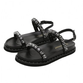 2024 Zomer Nieuwe Open Tenen Dikke Zolen Gesp Sandalen Dames Casual Platte Strand Romeinse