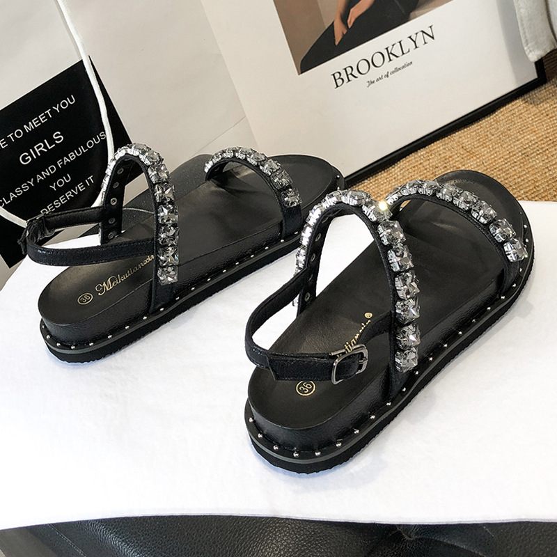 2024 Zomer Nieuwe Open Tenen Dikke Zolen Gesp Sandalen Dames Casual Platte Strand Romeinse