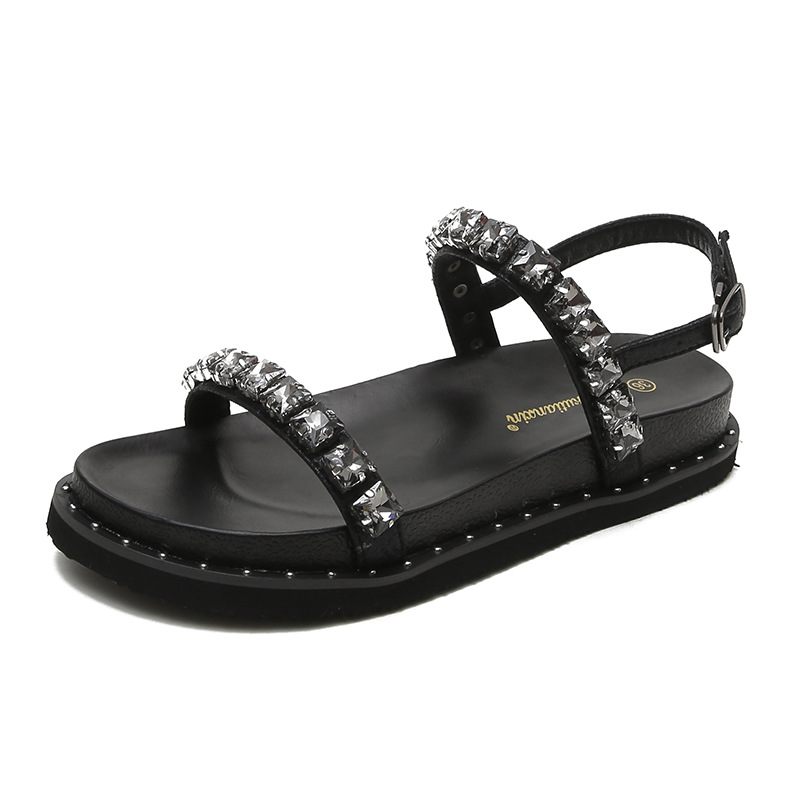 2024 Zomer Nieuwe Open Tenen Dikke Zolen Gesp Sandalen Dames Casual Platte Strand Romeinse