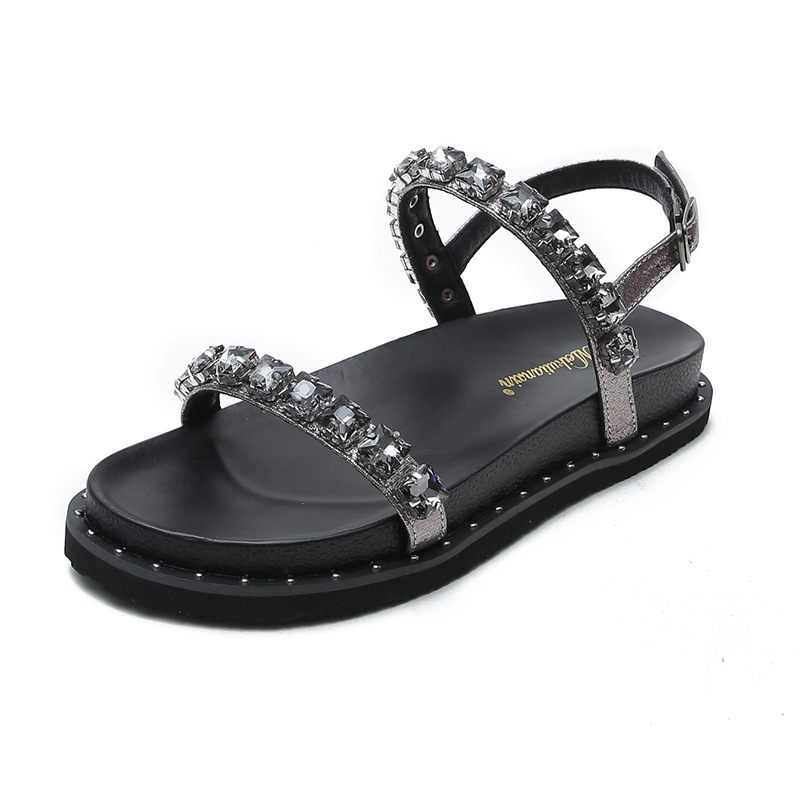 2024 Zomer Nieuwe Open Tenen Dikke Zolen Gesp Sandalen Dames Casual Platte Strand Romeinse