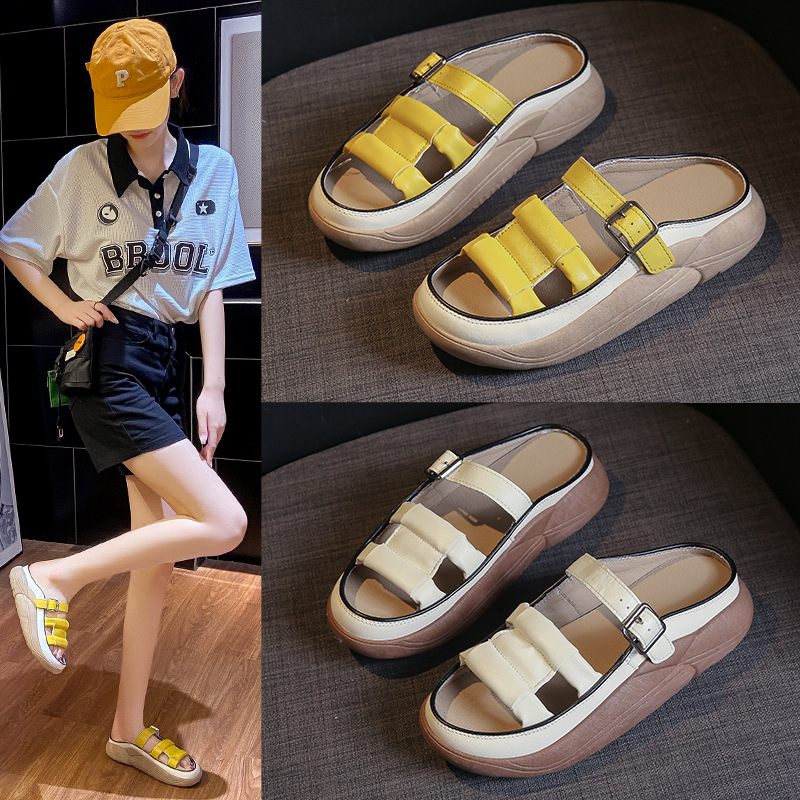 2024 Zomer Nieuwe Slip-on Sandalen Dames Plateausandalen Pantoffels Retro Casual Strandschoenen