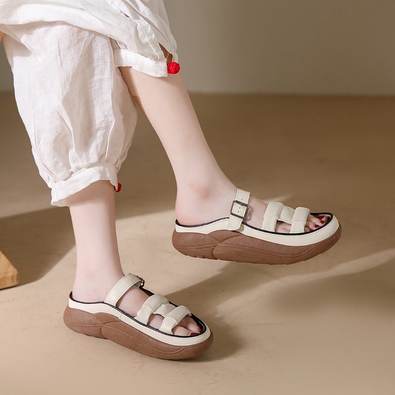 2024 Zomer Nieuwe Slip-on Sandalen Dames Plateausandalen Pantoffels Retro Casual Strandschoenen