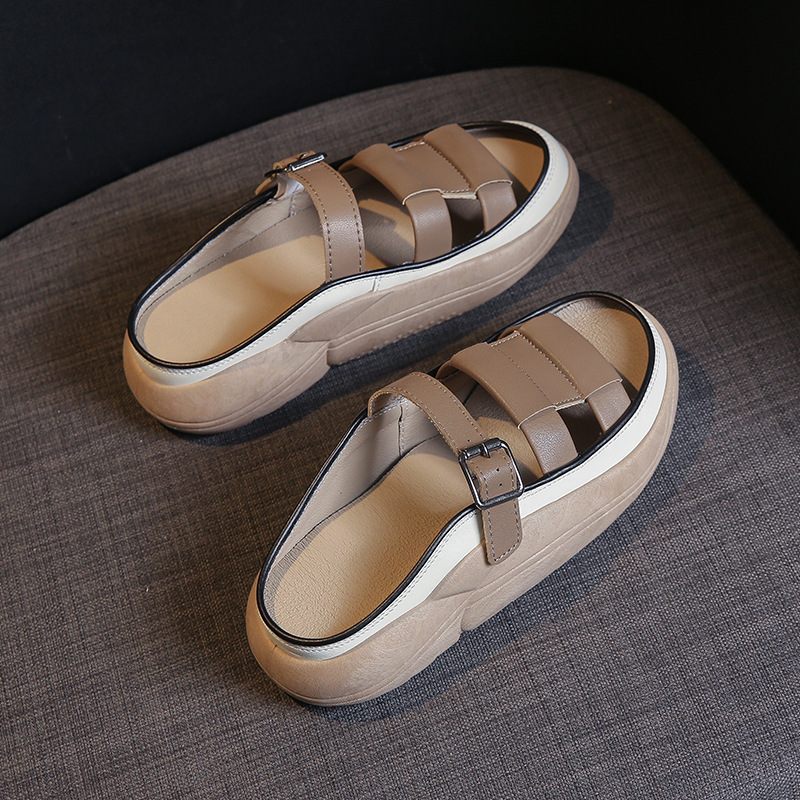 2024 Zomer Nieuwe Slip-on Sandalen Dames Plateausandalen Pantoffels Retro Casual Strandschoenen