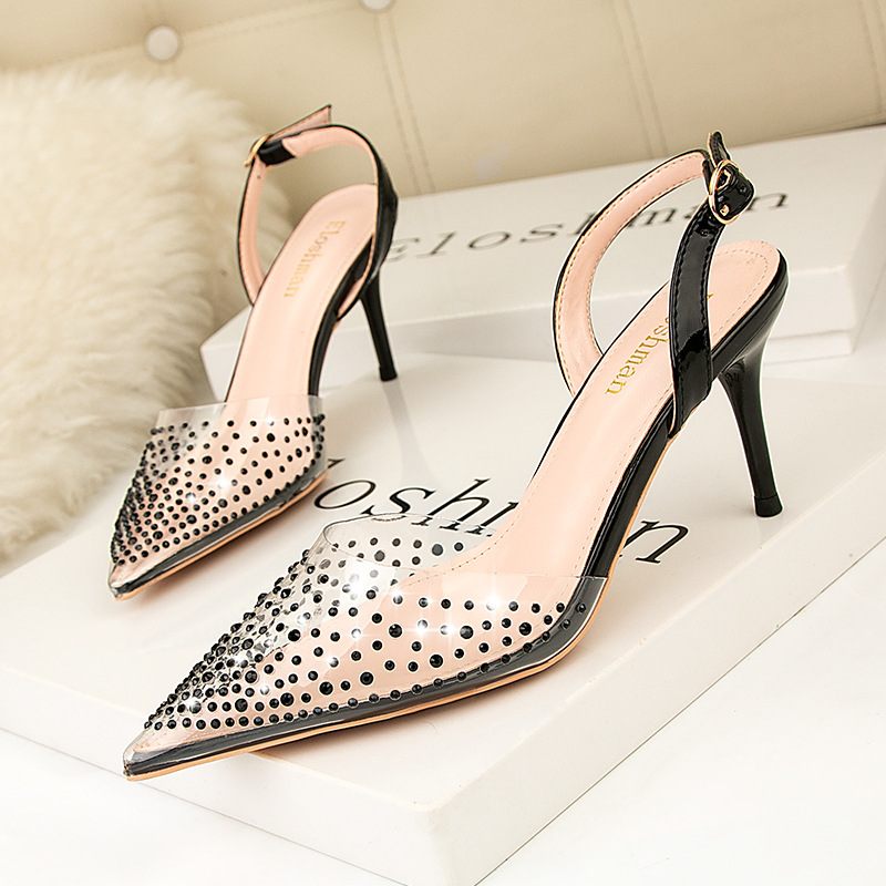 899-26 Puntige Neus Pomp Hoge Hakken Transparant Strass Mode Sandalen Stiletto Holle Damesschoenen