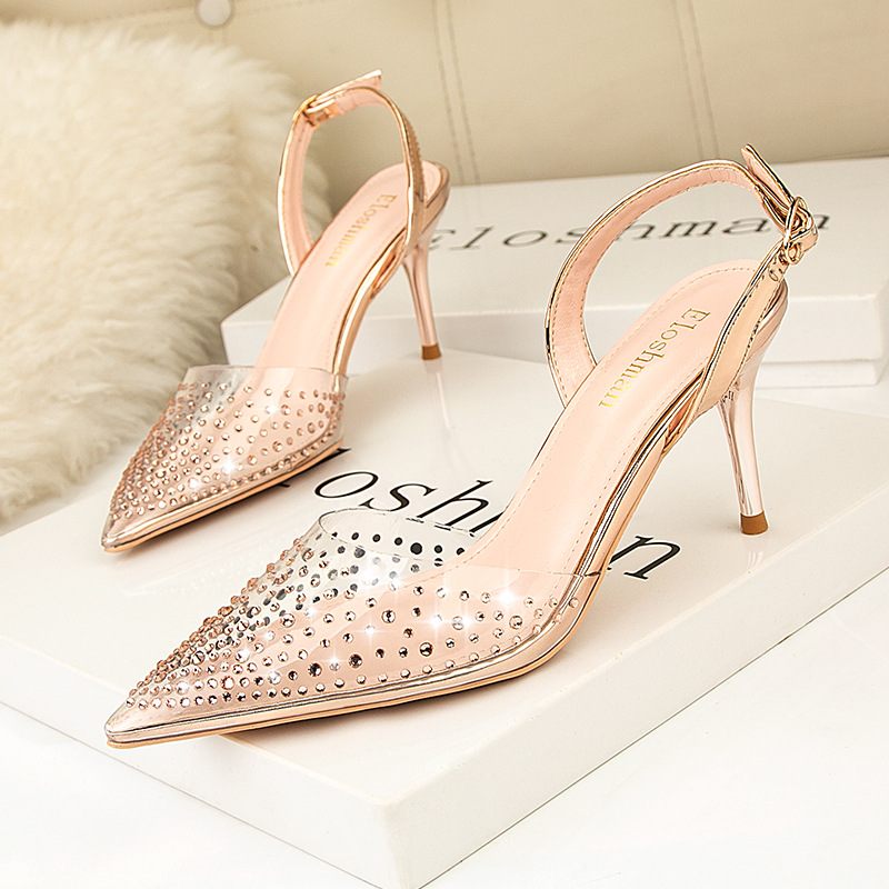 899-26 Puntige Neus Pomp Hoge Hakken Transparant Strass Mode Sandalen Stiletto Holle Damesschoenen