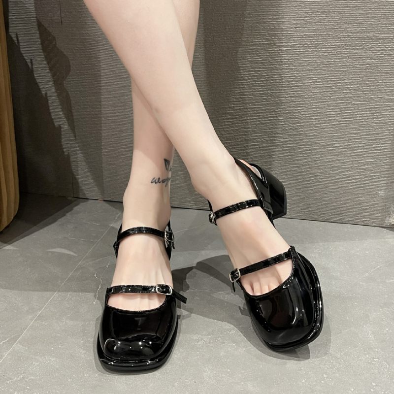 Baotou Sandalen Dames 2024 Zomer Nieuwe Mode Vierkante Neus Gesp Dikke Hak Schoenen