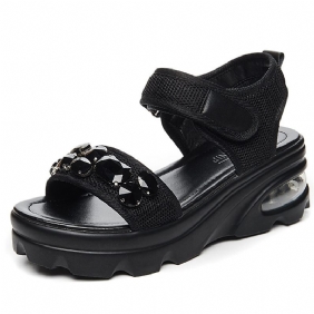 Biscuitgebak Dikke Zolen Sandalen Vrouwen 2024 Zomer Nieuwe Mode Casual Wig Strass Damesschoenen