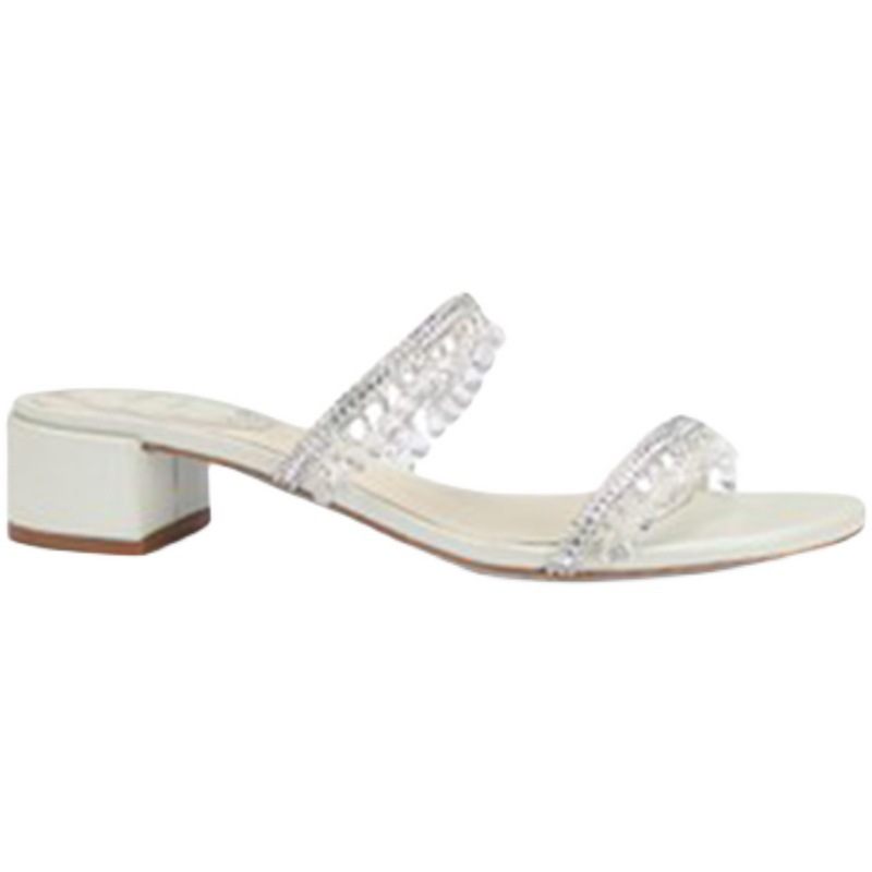 Dikke Hak Sandalen Slippers Dames 2024 Een Woord Diamanten Riem Kristallen Hanger Middelhoge Hak Zomerstijl