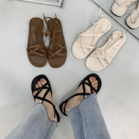 Platte Zwarte Sandalen Damesschoenen Nieuwe Zomer Retro Romeinse Schoenen