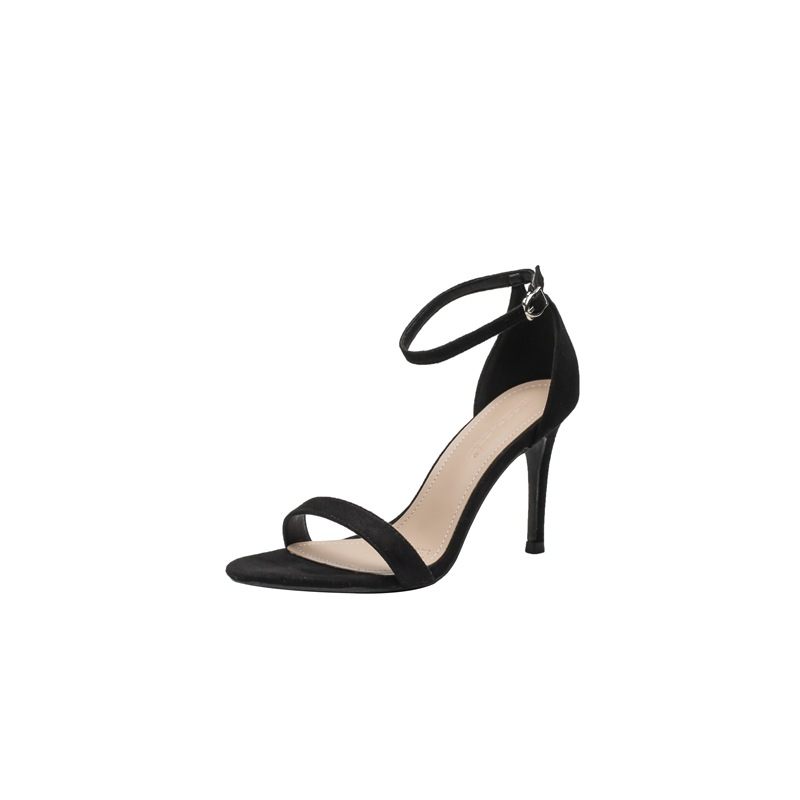 Sandalen Dames Zomer 2024 Nieuwe Open Tenen Suède Schoenen Met Hoge Hakken Stiletto Zwarte Damesschoenen