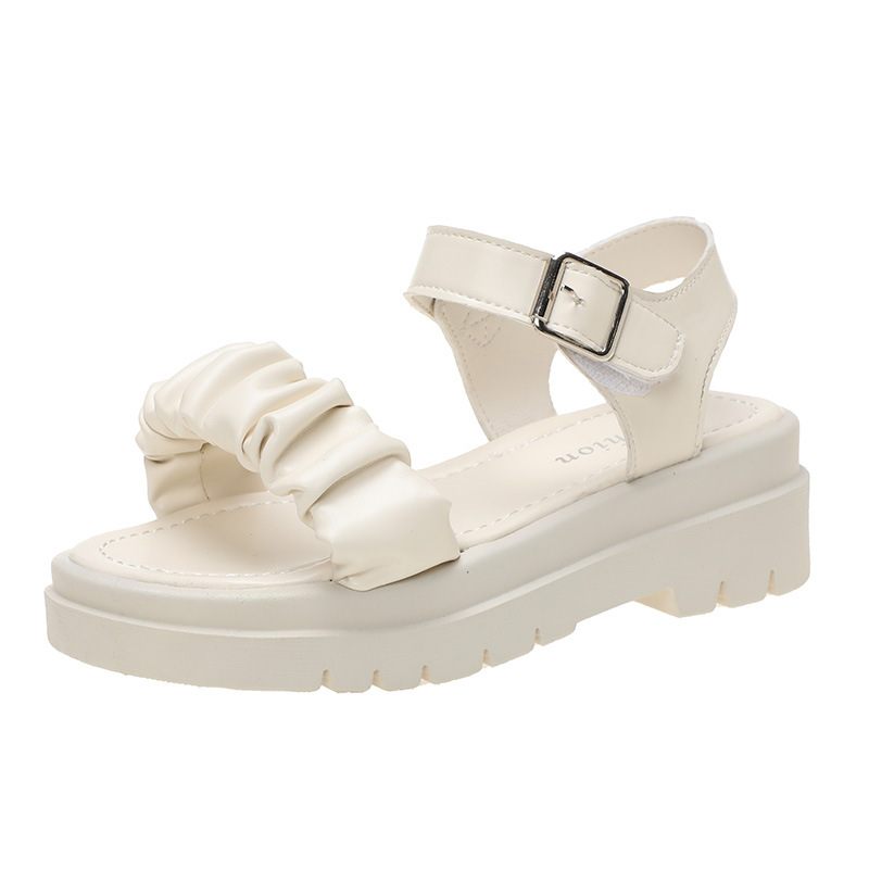 Sandalen Met Één Woord Dames 2024 Zomer Nieuwe Stijl Met Rok Dikke Zolen Romeinse Schoenen Mode Damessandalen