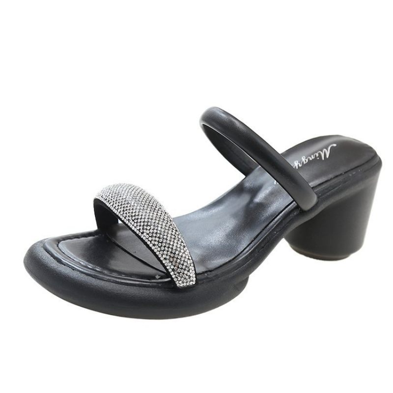 Slippers Dames Zomer 2024 Nieuwe Schoenen Met Hoge Hakken En Strass Sandalen Met Dikke