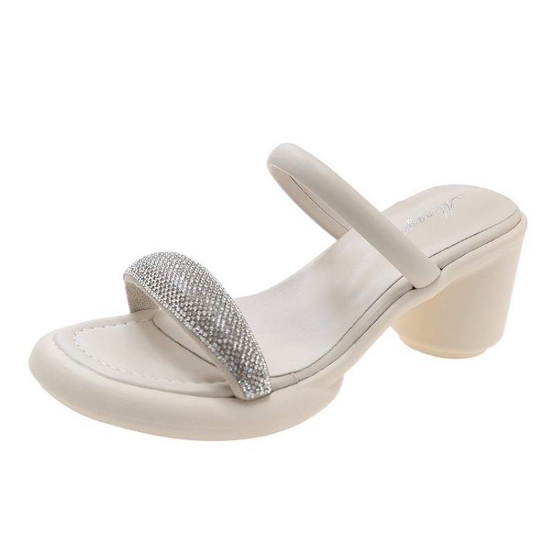 Slippers Dames Zomer 2024 Nieuwe Schoenen Met Hoge Hakken En Strass Sandalen Met Dikke