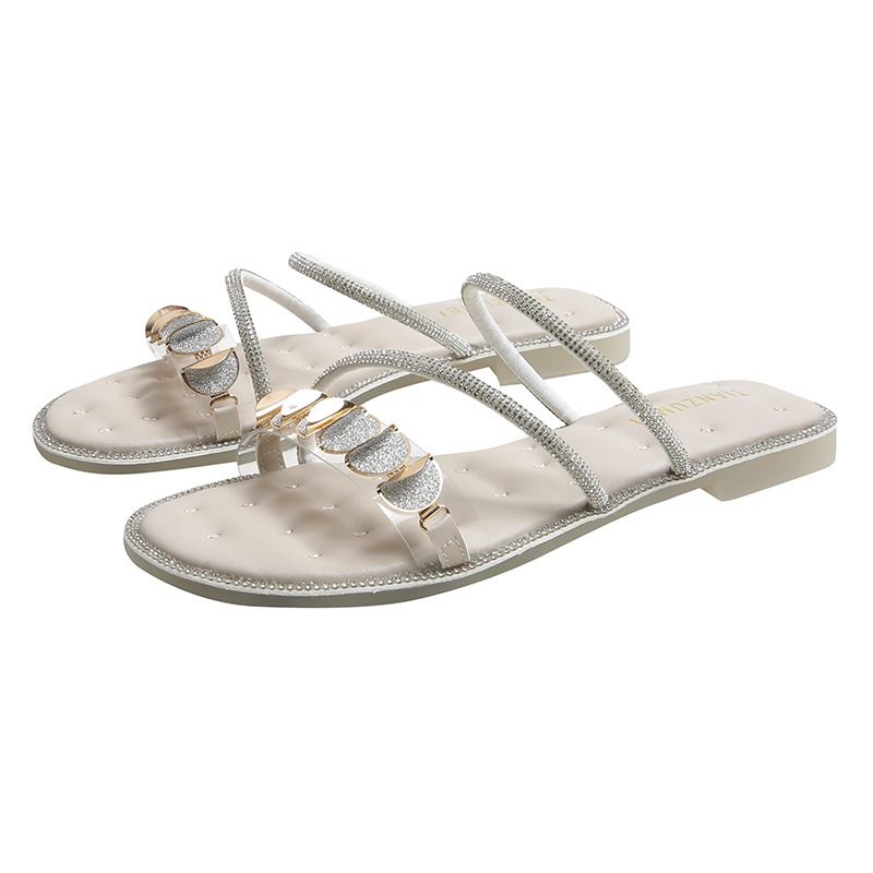 Strass Sandalen Dames Platte Bodem 2024 Zomer Nieuwe Mode Met Rok En Pantoffels