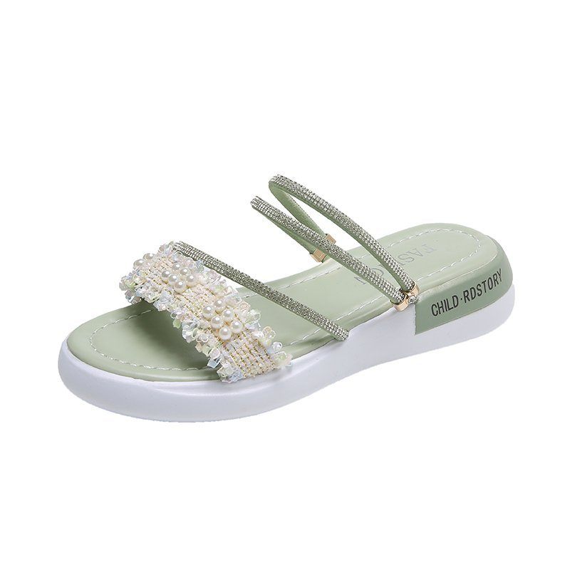 Strass Sandalen Vrouwen Platte Schoenen Zomer Nieuwe Student Parel Romeinse Slippers Tij